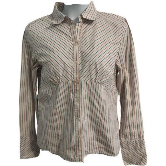 Nautica Stiped Dress Shirt. Cream with orange and brown stripes. Size 14. - Picture 1 of 7